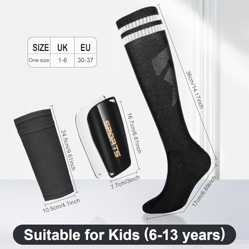 Aquzhou Kids Football Socks Set With Shin Pads Boys And Shin Pad Sleeves Aged 6-13 Boys Football Socks Cushioned Knee High Breathable Girls Boys Soccer Sock For Kids Junior