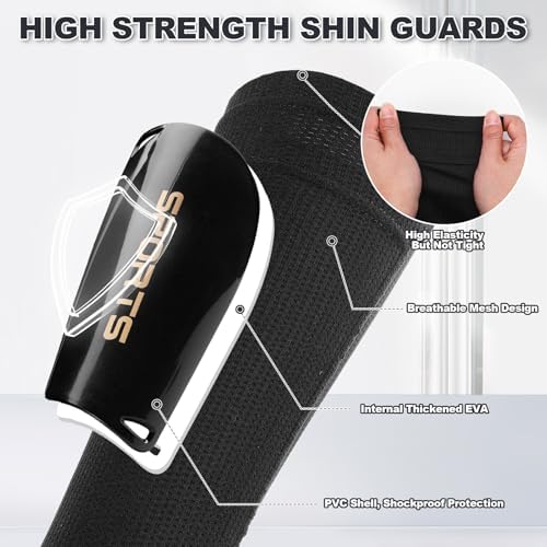 Aquzhou Kids Football Socks Set With Shin Pads Boys And Shin Pad Sleeves Aged 6-13 Boys Football Socks Cushioned Knee High Breathable Girls Boys Soccer Sock For Kids Junior