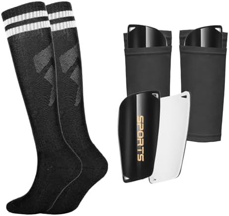 Aquzhou Kids Football Socks Set with Shin Pads Boys and Shin Pad Sleeves Aged 6-13 Boys Football Socks Cushioned Knee High Breathable Girls Boys Soccer Sock for Kids Junior