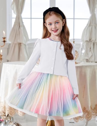 Arshiner Bolero Girls Festive Cardigan Children Puff Sleeve Jacket With Button Bolero For Communion Dress Baptism Dress 5-14 Years