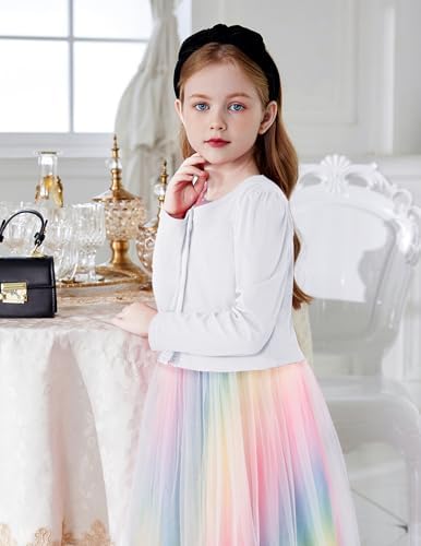 Arshiner Bolero Girls Festive Cardigan Children Puff Sleeve Jacket With Button Bolero For Communion Dress Baptism Dress 5-14 Years