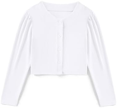 Arshiner Bolero Girls Festive Cardigan Children Puff Sleeve Jacket with Button Bolero for Communion Dress Baptism Dress 5-14 Years