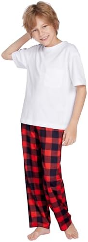 Arshiner Boy's Pyjama Bottoms Plaid Long Kids Sleeping Pants Elastic Waistband Leisure Bottoms With Pockets Pyjamas Pants For Boys And Girls 5-15 Years