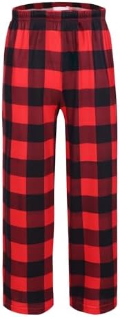 Arshiner Boy's Pyjama Bottoms Plaid Long Kids Sleeping Pants Elastic Waistband Leisure Bottoms With Pockets Pyjamas Pants For Boys And Girls 5-15 Years