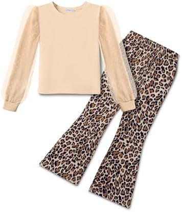 Arshiner Clothing Sets for Girls Corduroy Long-Sleeved Shirt with Flared Trousers Checked Leopard Autumn Sweatshirt with Leggings Winter Children's Outfits Tracksuit 4-11 Years