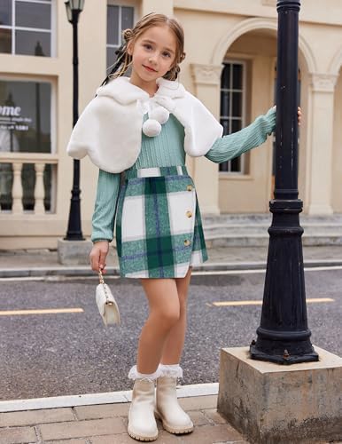 Arshiner Girl’s Clothing Sets Children's Long-Sleeved Shirt With Checked Skirt Set Autumn Winter Casual Fashion Elegant Two-Piece Outfits For Girls 6-14 Years