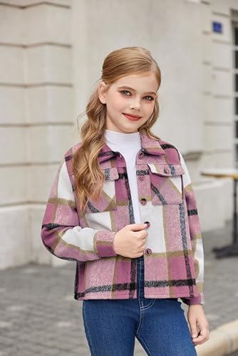 Arshiner Girl's Flannel Checked Long Sleeve Tops Kids Autumn Winter Blouses Comfort Fashion Button-Down Jacket For Girls 6-14 Years
