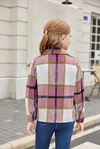 Arshiner Girl's Flannel Checked Long Sleeve Tops Kids Autumn Winter Blouses Comfort Fashion Button-Down Jacket For Girls 6-14 Years