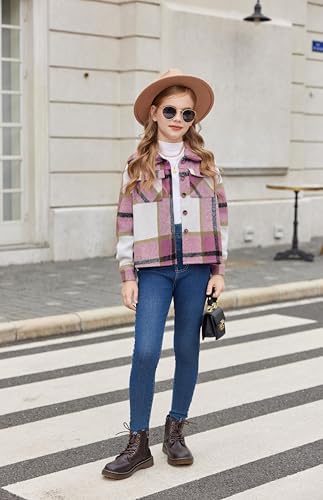 Arshiner Girl's Flannel Checked Long Sleeve Tops Kids Autumn Winter Blouses Comfort Fashion Button-Down Jacket For Girls 6-14 Years