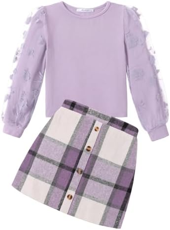 Arshiner Girls Clothing Sets Elegant Long Sleeve Tops with Plaid Skirt Set Kids Autumn Winter Casual Fashion Outfits for Girls 5-13 Years