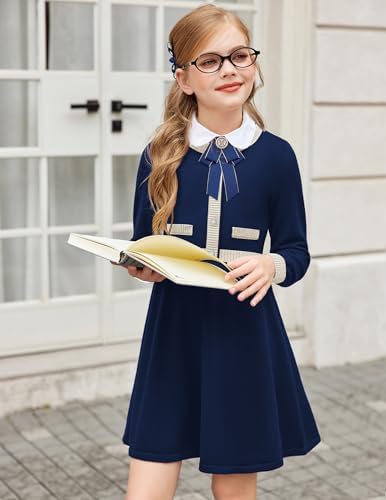 Arshiner Girls' Dresses Winter Kids Warm Knitted Dress A-Line Party Festive Elegant Long Sleeve Dresses For Girls 6-14 Years