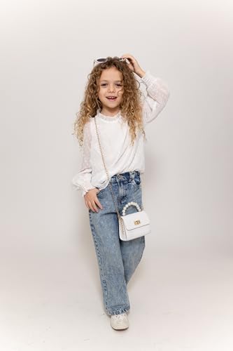 Arshiner Girls Long Sleeve Shirt Chiffon Kids Dot Pleated Collar Blouse Casual Top Spring Fall Winter Blouse For Girls 4-13 Years