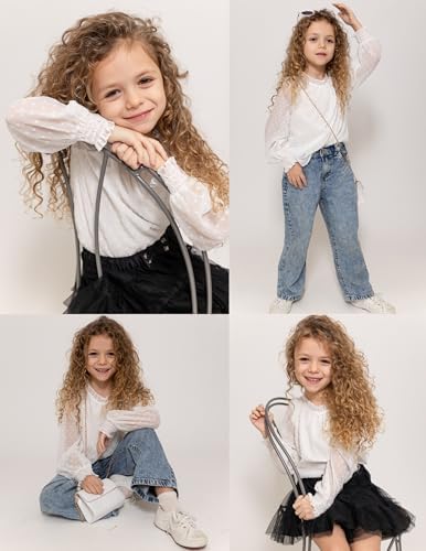 Arshiner Girls Long Sleeve Shirt Chiffon Kids Dot Pleated Collar Blouse Casual Top Spring Fall Winter Blouse For Girls 4-13 Years
