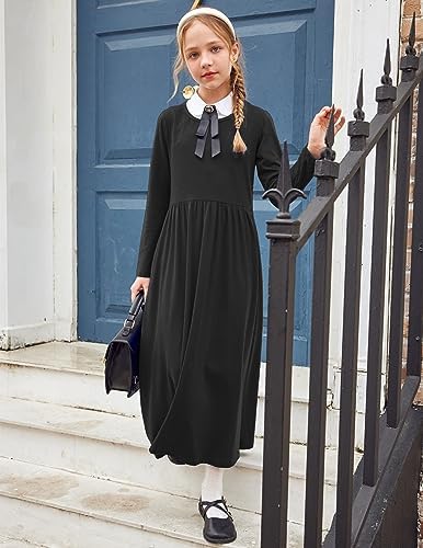 Arshiner Girls Maxi Dress Kids Long Dress Floral Dress With Pocket Round Neck Casual Dress Party Dress Pricess Dress For 5-13 Years