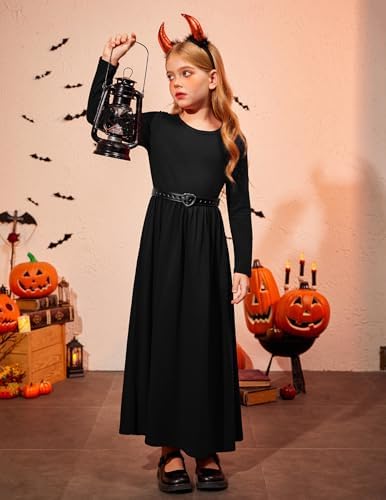 Arshiner Girls Maxi Dress Kids Long Dress Floral Dress With Pocket Round Neck Casual Dress Party Dress Pricess Dress For 5-13 Years