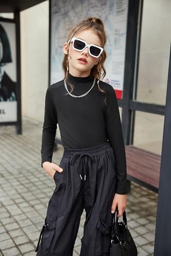 Arshiner Girls Shirt Long Sleeve Turtleneck Undershirts Casual Tops Slim Pullover Unisex Tops 3-12 Years