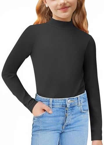 Arshiner Girls Shirt Long Sleeve Turtleneck Undershirts Casual Tops Slim Pullover Unisex Tops 3-12 Years