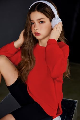 Arshiner Girls Sweatshirt Ultracomfortable Autumn Winter Crew Neck Solid Colour Sweater Casual Fashion Sport Long Sleeve Shirts For Kids 5-14 Years