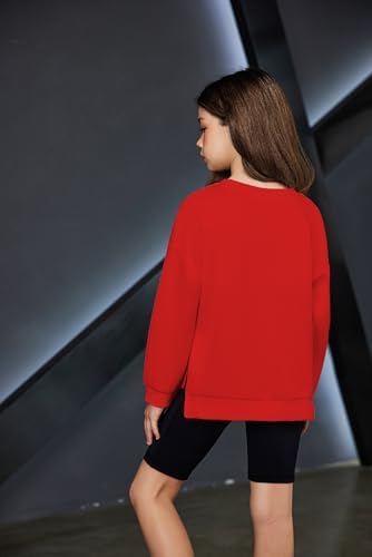Arshiner Girls Sweatshirt Ultracomfortable Autumn Winter Crew Neck Solid Colour Sweater Casual Fashion Sport Long Sleeve Shirts For Kids 5-14 Years