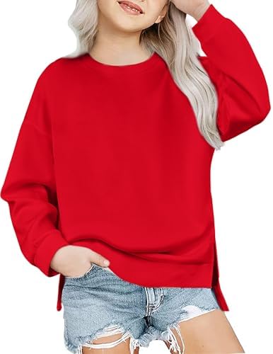 Arshiner Girls Sweatshirt Ultracomfortable Autumn Winter Crew Neck Solid Colour Sweater Casual Fashion Sport Long Sleeve Shirts for Kids 5-14 Years