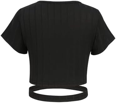 Arshiner Girls T-Shirts Crop Top Kids Summer Short Sleeve Solid Color Round Neck Shirt Casual Fashion Tee Shirt For Girls 8-15 Years
