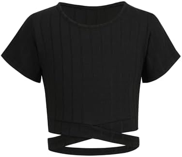 Arshiner Girls T-Shirts Crop Top Kids Summer Short Sleeve Solid Color Round Neck Shirt Casual Fashion Tee Shirt for Girls 8-15 Years