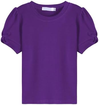 Arshiner Girls T-Shirts Puff Sleeve Kids Summer Round Neck Short Sleeve Tops Casual Cotton Fashion Tee Shirt For Girls 4-13 Years