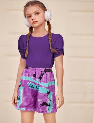 Arshiner Girls T-Shirts Puff Sleeve Kids Summer Round Neck Short Sleeve Tops Casual Cotton Fashion Tee Shirt For Girls 4-13 Years