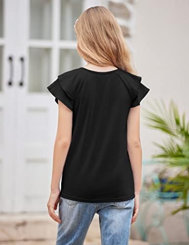Arshiner Girls T-Shirts Wavy Sleeves Kids Summer Cotton Short Sleeve Tops Casual Fashion Round Neck Tshirt For Girls 3-13 Years