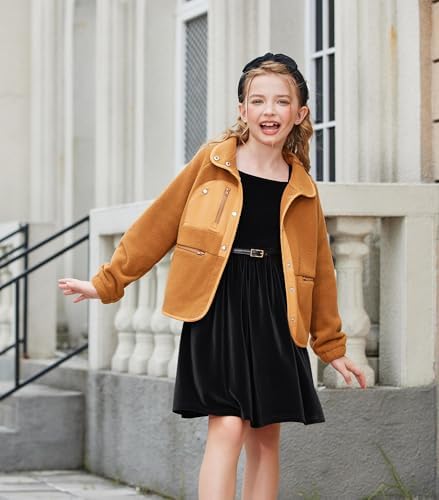 Arshiner Girls Velvet Dress Winter Elegant Party Dresses With Square Neck Lantern Sleeves Casual Long Sleeve Dress For Kids 6-14 Years
