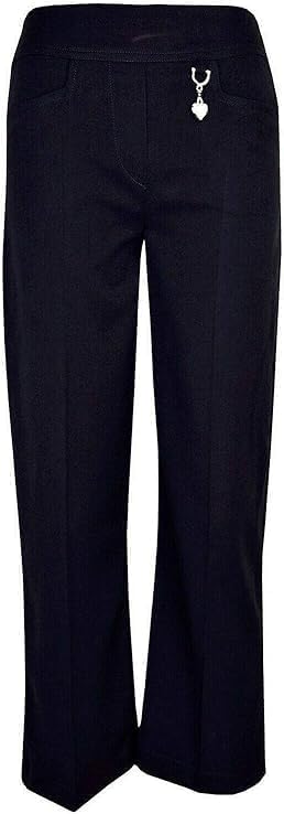 ASD Accessories Back To School Pull-Up Girls Trouser - Slim Leg Jersey Stretchy Comfortable School Trousers With Heart Pendant