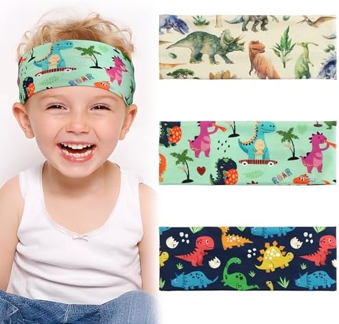 AstraGlam 3 Pack Head-band for Kids Elastic Sports Sweatband Hairband for Boys and Girls Dinosaur Design Headband for Sports and Daily Use Head-band for Children
