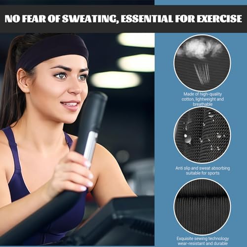 AstraGlam 8-Pack Wide Headbands For Women And Men 2.5 Inch Non-Slip Sport Sweatbands Elastic Hair Bands For Workout Yoga Running Gym Assorted Colours