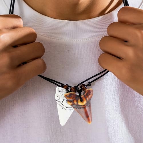 Aswewamt 4 Pcs Shark Gifts - Shark Tooth Necklace For Men & Boys Handmade 2 Colors