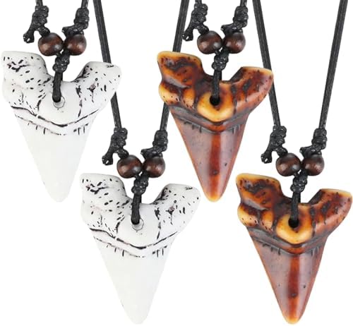 Aswewamt 4 Pcs Shark Gifts - Shark Tooth Necklace for Men & Boys Handmade 2 Colors