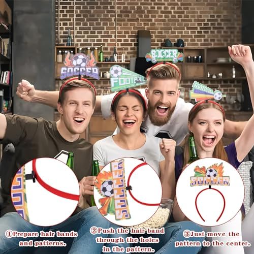 AuGiueam 6Pcs Felt Football Headband - Cheer Up Hairband Set Soccer Party Headbands Decoration Soccer Game Photo Prop Headwear