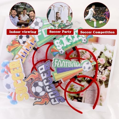 AuGiueam 6Pcs Felt Football Headband - Cheer Up Hairband Set Soccer Party Headbands Decoration Soccer Game Photo Prop Headwear