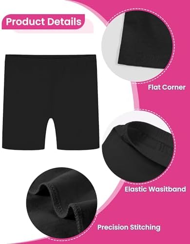 Auranso 5 Pack Black Girls Cycling Shorts Cotton Kids Childrens Dance Shorts Summer PE School Sports Shorts Leggings
