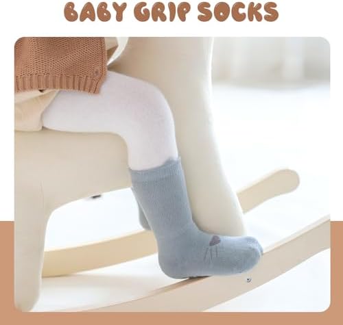 Auranso Baby Socks 5 Pairs Boys Winter Warm Terry Non Slip Grip Socks Girls Cartoon Pattern Thick Thermal Toddler Socks With Grips 6 12 18 Months UK Size 1-9.5 Kids