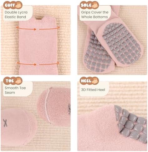 Auranso Baby Socks 5 Pairs Boys Winter Warm Terry Non Slip Grip Socks Girls Cartoon Pattern Thick Thermal Toddler Socks With Grips 6 12 18 Months UK Size 1-9.5 Kids