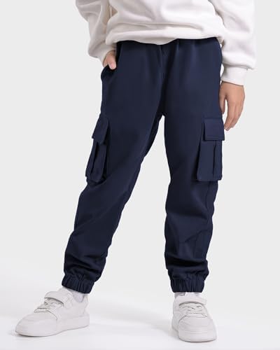 Auranso Boys Cargo Trousers Kids Elasticated Waist Joggers Outdoor Casual Pants With Pockets Drawstring For Children 8-13 Years