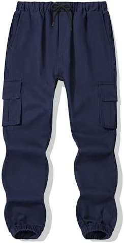 Auranso Boys Cargo Trousers Kids Elasticated Waist Joggers Outdoor Casual Pants with Pockets Drawstring for Children 8-13 Years