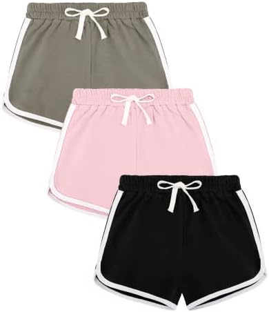Auranso Girls Athletic Shorts 6-14 Years Teen Kids Running PE Gym Sports Shorts Colourful Summer Casual Beach Short Pants 3 Pack