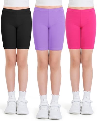 Auranso Girls Cycling Shorts 5-12 Years PE Dance Short Leggings Kids Summer Over Knee Half Length Cycle Shorts 3 Pack