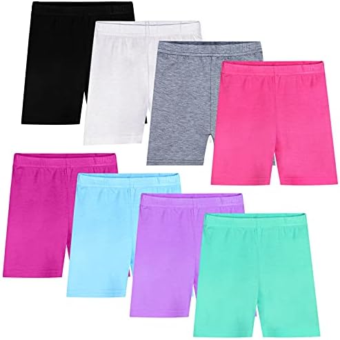 Auranso Girls Cycling Shorts Breathable 8 Pack Kids Dance Shorts Under Dress Comfy Childrens Cycle PE Shorts for Girls Age 2-10