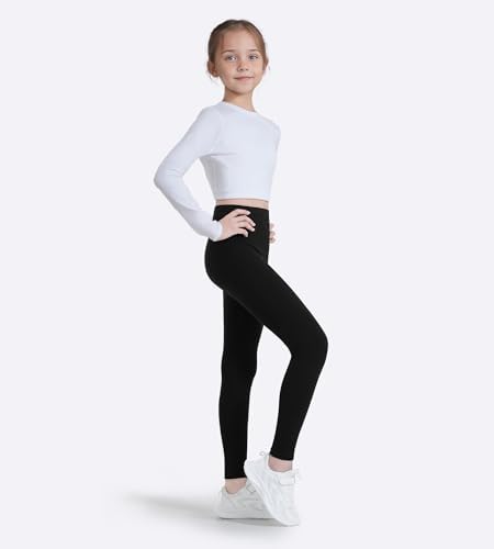 Auranso Girls Leggings 5-14 Years Basic Full Length Cotton Trousers Tights Pants