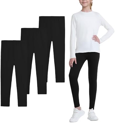 Auranso Girls Leggings 5-14 Years Basic Full Length Cotton Trousers Tights Pants