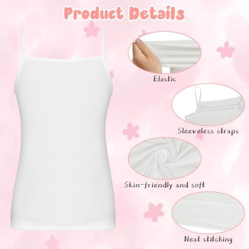 AUYAO 3Pcs Girls Solid Colors Camisole Tank Tops Kids Plain Cami Vests Underwear Sleeveless White Cami Tops For Little Girls Kids Vest Summer Tops Girls Spaghetti Strap Soft Vests For Kids