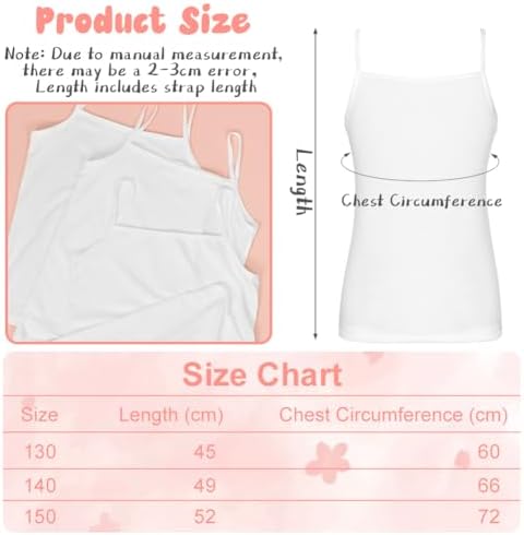 AUYAO 3Pcs Girls Solid Colors Camisole Tank Tops Kids Plain Cami Vests Underwear Sleeveless White Cami Tops For Little Girls Kids Vest Summer Tops Girls Spaghetti Strap Soft Vests For Kids