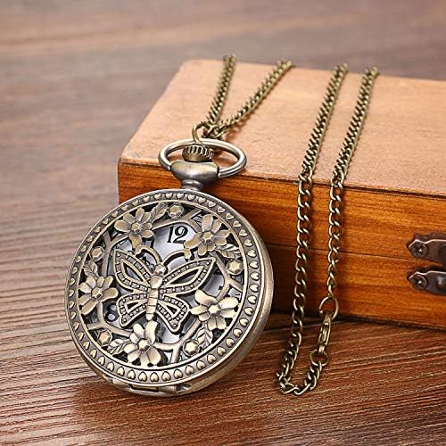 Avaner Antique Bronze Retro Hollow Rose Flowers Openwork Quartz Pocket Watch For Women Girls